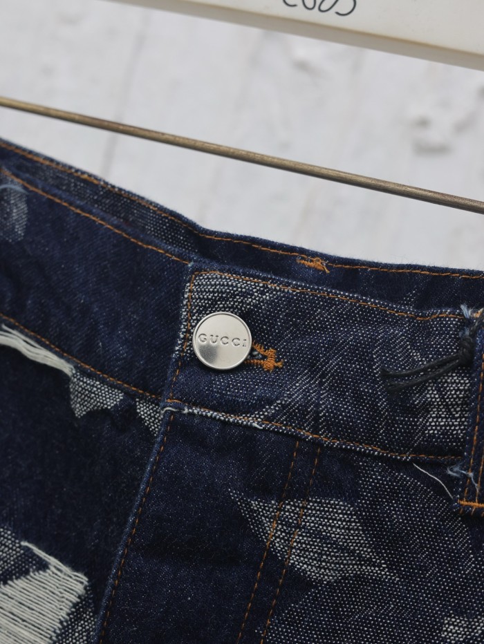 Gucci Jacquard Washed Denim Shorts