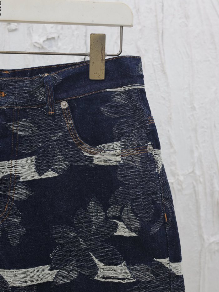 Gucci Jacquard Washed Denim Shorts