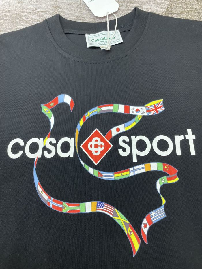 CASABLANCA Men's Crewneck Flag Print Logo Tee