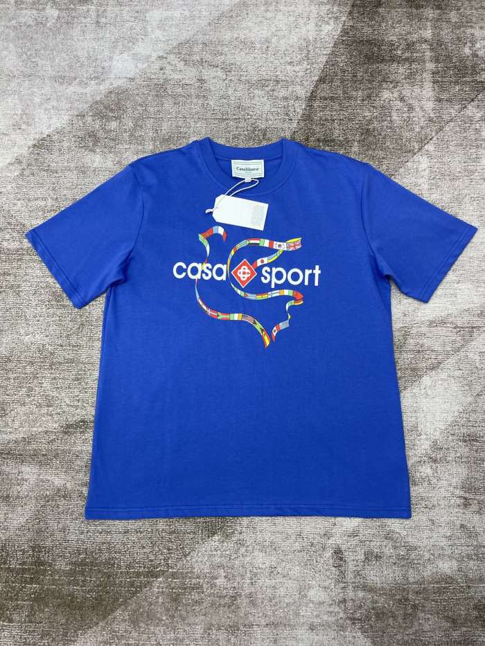 CASABLANCA Men's Crewneck Flag Print Logo Tee