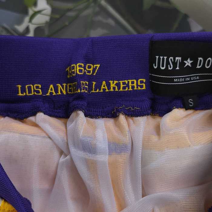 NBA Nick Mitchell & Ness Just Don co-branded Los Angeles Lakers embroidered letter logo quick-drying basketball shorts