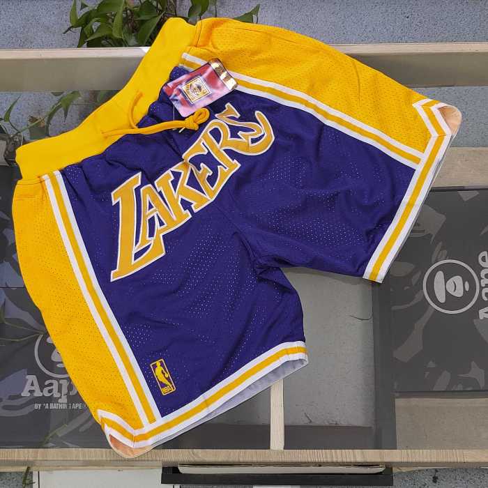 NBA Nick Mitchell & Ness Just Don co-branded Los Angeles Lakers embroidered letter logo quick-drying basketball shorts