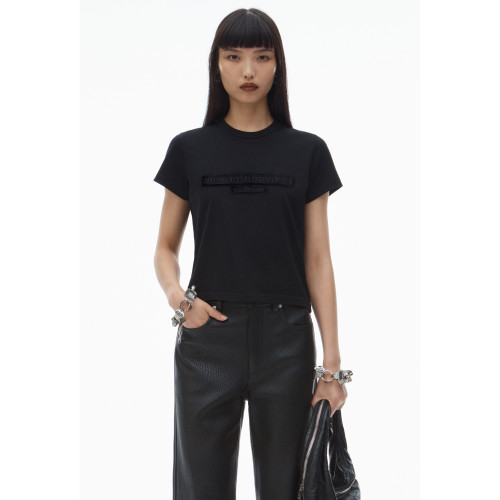 Alexander Wang Distressed Logo Shrunken Tee In Cotton Jersey