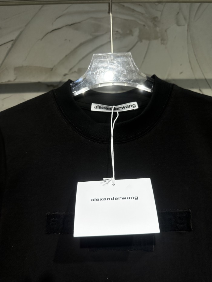 Alexander Wang Distressed Logo Shrunken Tee In Cotton Jersey