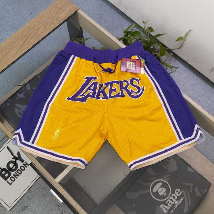 NBA Nick Mitchell & Ness Just Don co-branded Los Angeles Lakers embroidered letter logo quick-drying basketball shorts