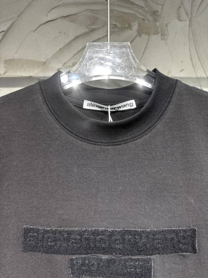 Alexander Wang Distressed Logo Shrunken Tee In Cotton Jersey