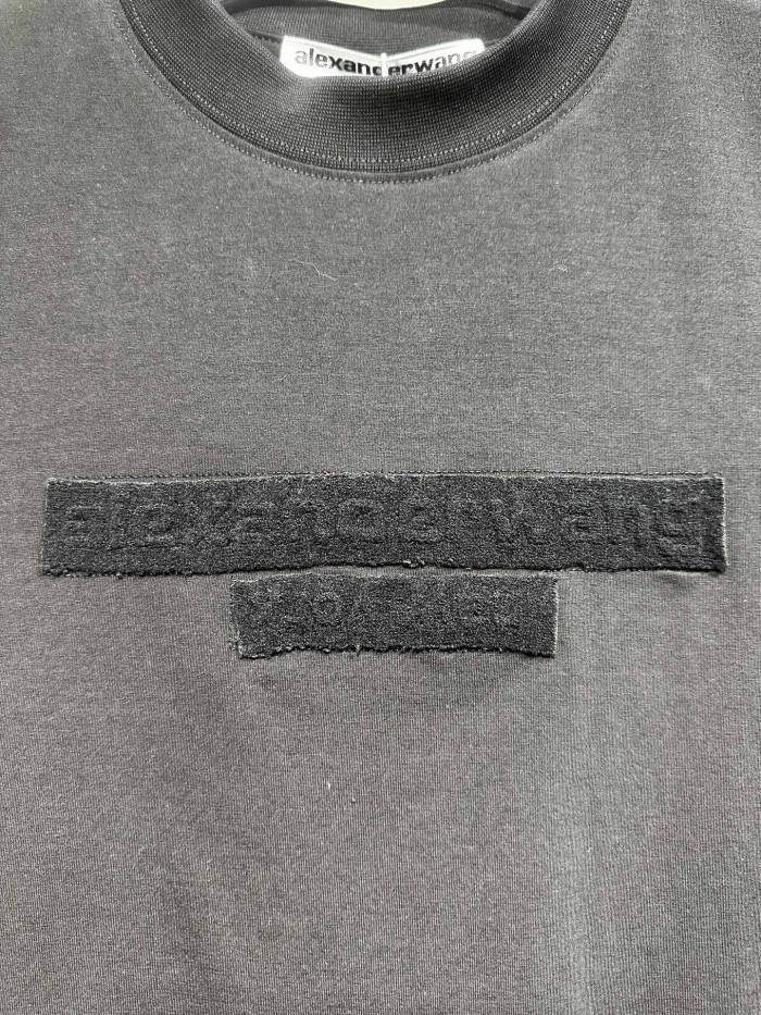 Alexander Wang Distressed Logo Shrunken Tee In Cotton Jersey