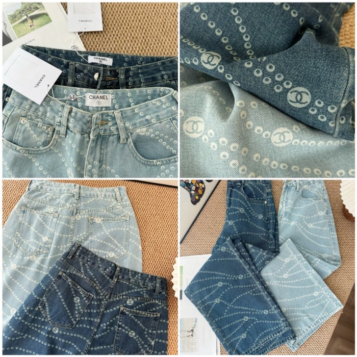 CHANEL LOGO PRINTED DENIM JEANS