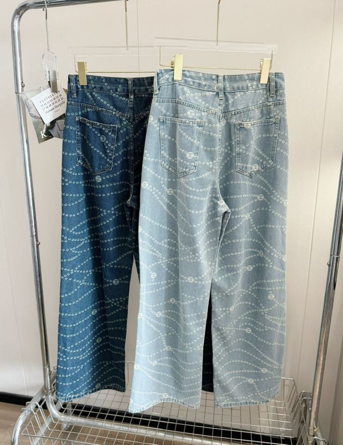 CHANEL LOGO PRINTED DENIM JEANS