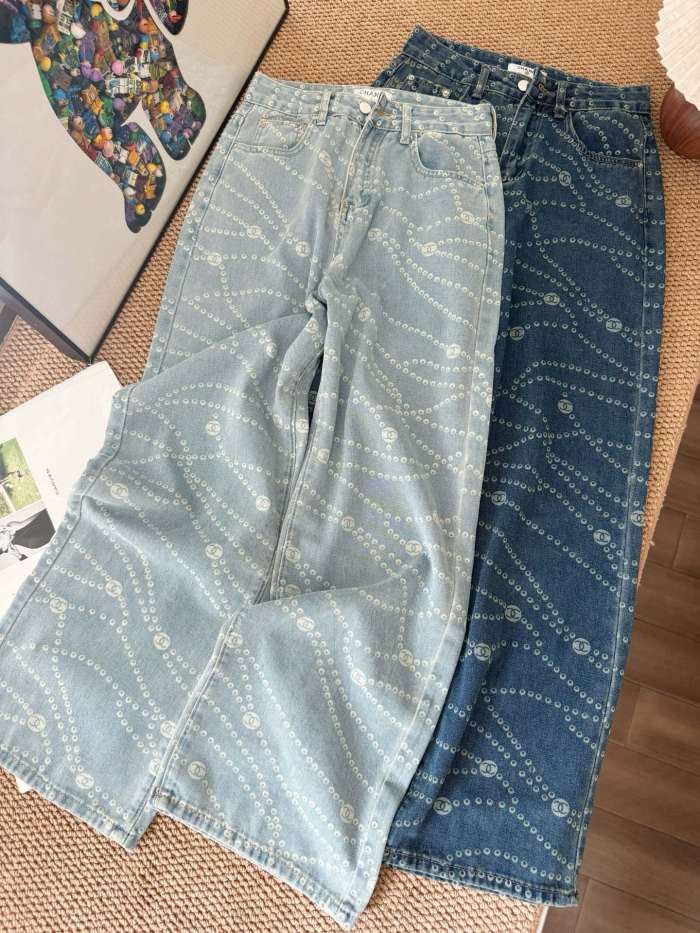 CHANEL LOGO PRINTED DENIM JEANS