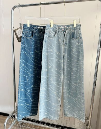 CHANEL LOGO PRINTED DENIM JEANS