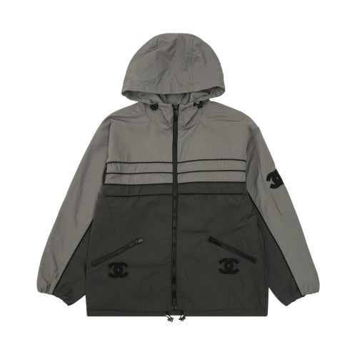 Chanel CC Embroidery Zip-Up Hooded Trench Jacket
