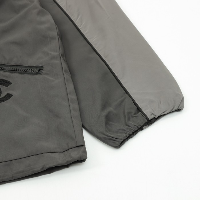 Chanel CC Embroidery Zip-Up Hooded Trench Jacket