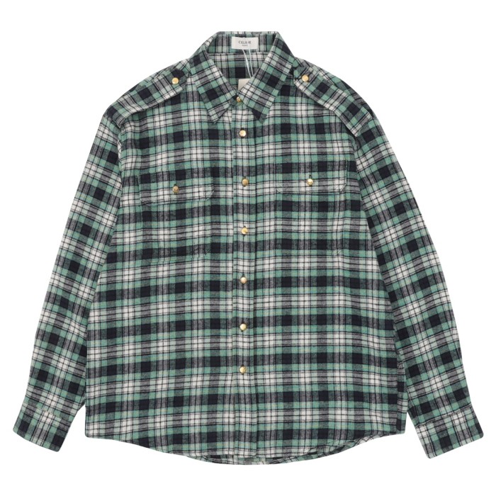 Celine Green Check Flannel Long Sleeve Shirt