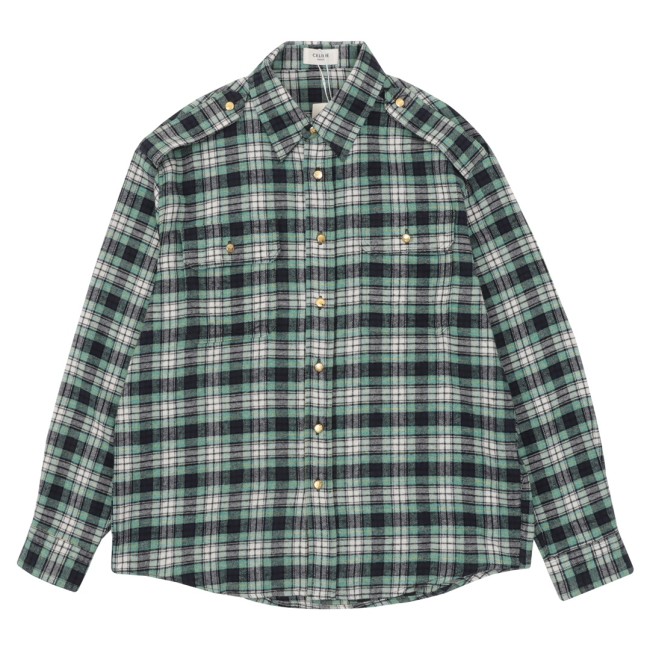 Celine Green Check Flannel Long Sleeve Shirt