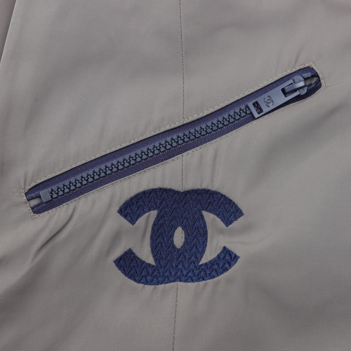 Chanel CC Embroidery Zip-Up Hooded Trench Jacket