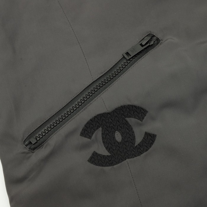 Chanel CC Embroidery Zip-Up Hooded Trench Jacket