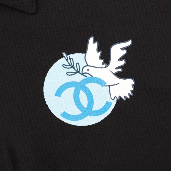 Chanel Peace Dove Print Woven POLO Shirt