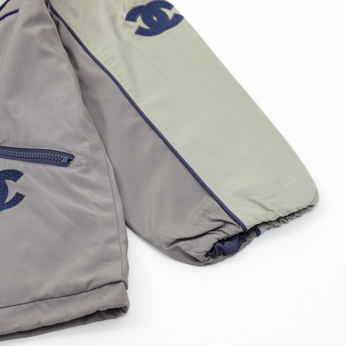 Chanel CC Embroidery Zip-Up Hooded Trench Jacket
