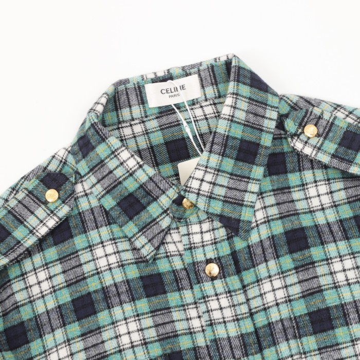 Celine Green Check Flannel Long Sleeve Shirt