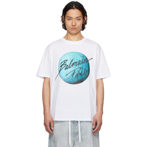 Balmain Printed Paris logo and planet T-shirt