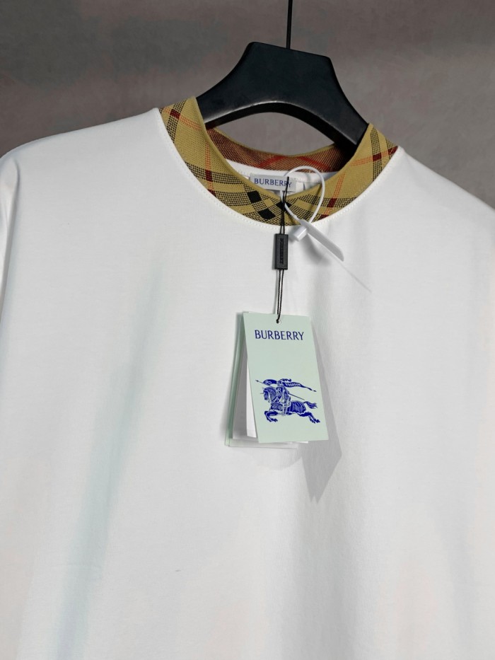 Burberry Check Trim Cotton T-shirt in Chalk
