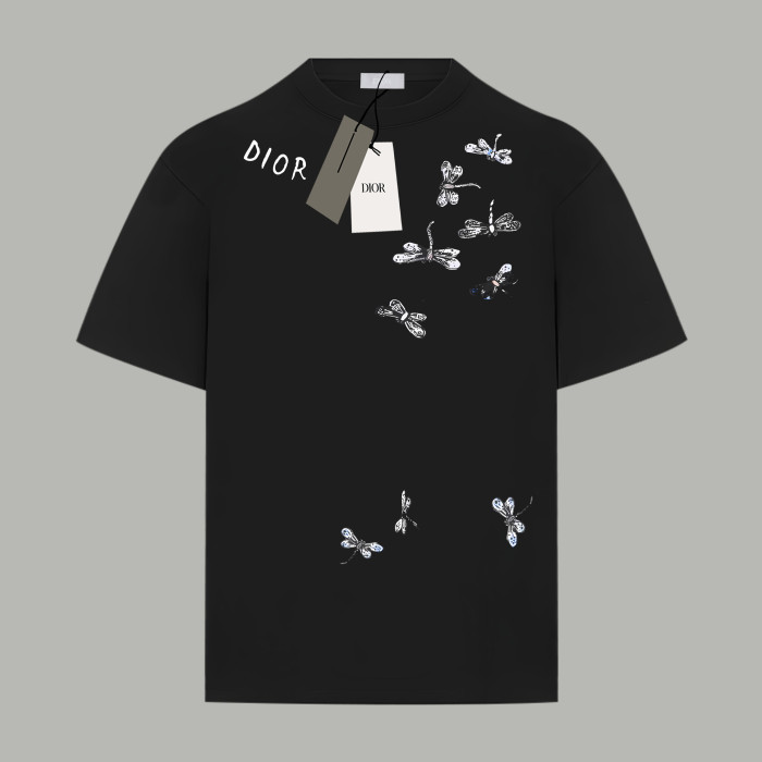 Dior Dragonfly Logo Cotton Short-Sleeved T-Shirt