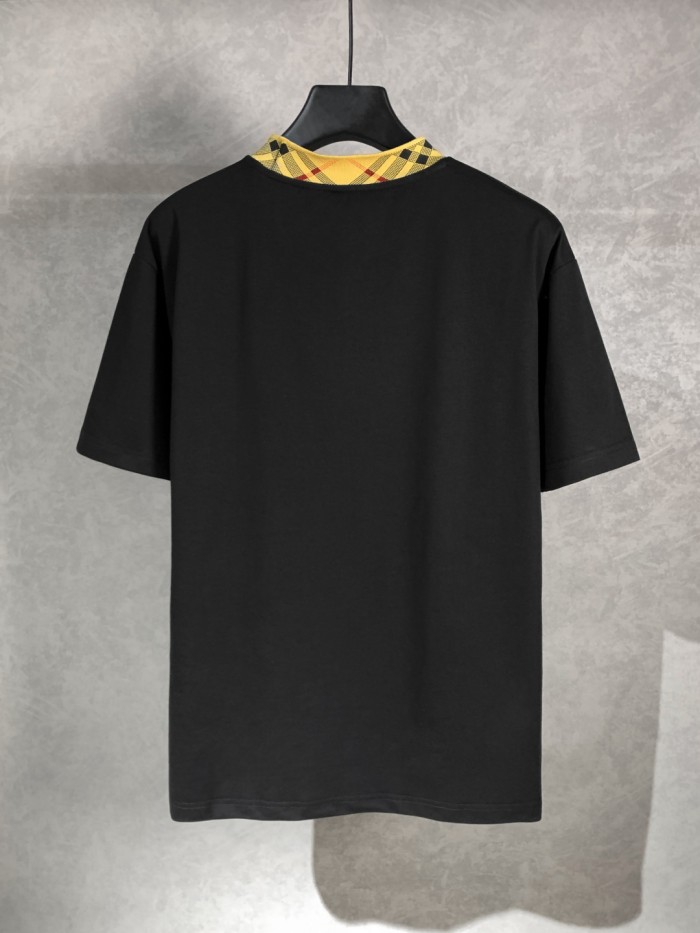 Burberry Check Trim Cotton T-shirt in Chalk