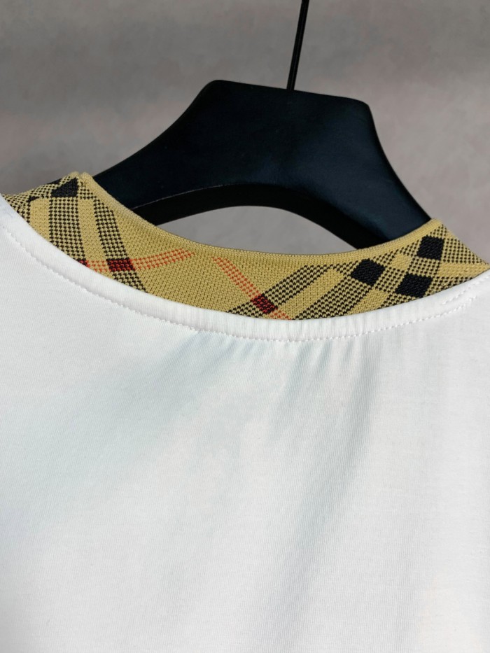 Burberry Check Trim Cotton T-shirt in Chalk