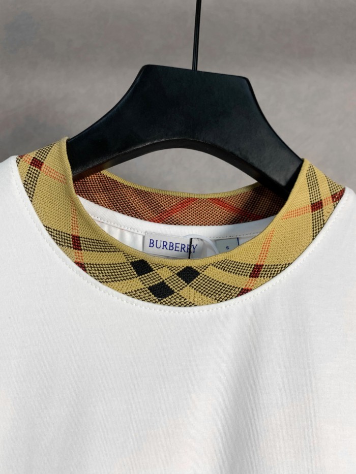 Burberry Check Trim Cotton T-shirt in Chalk