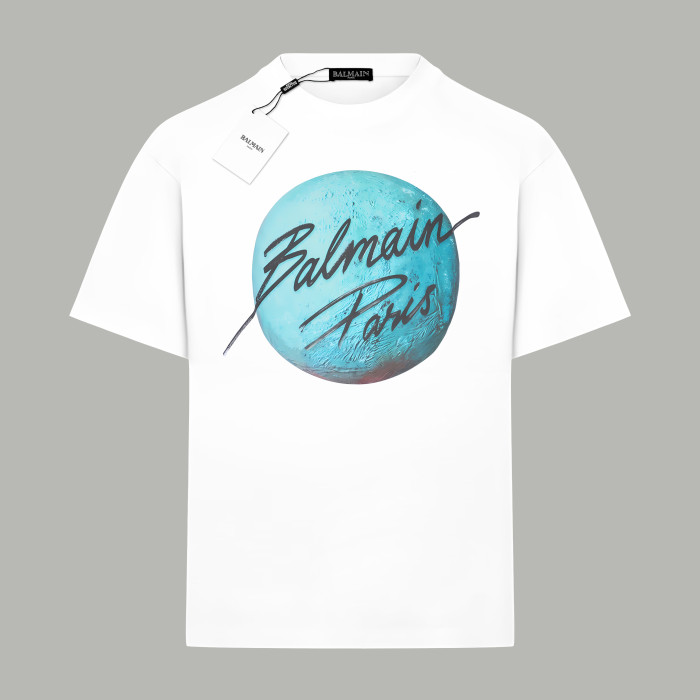 Balmain Printed Paris logo and planet T-shirt