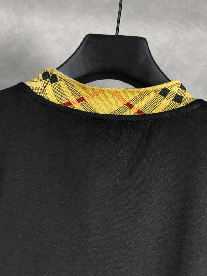 Burberry Check Trim Cotton T-shirt in Chalk