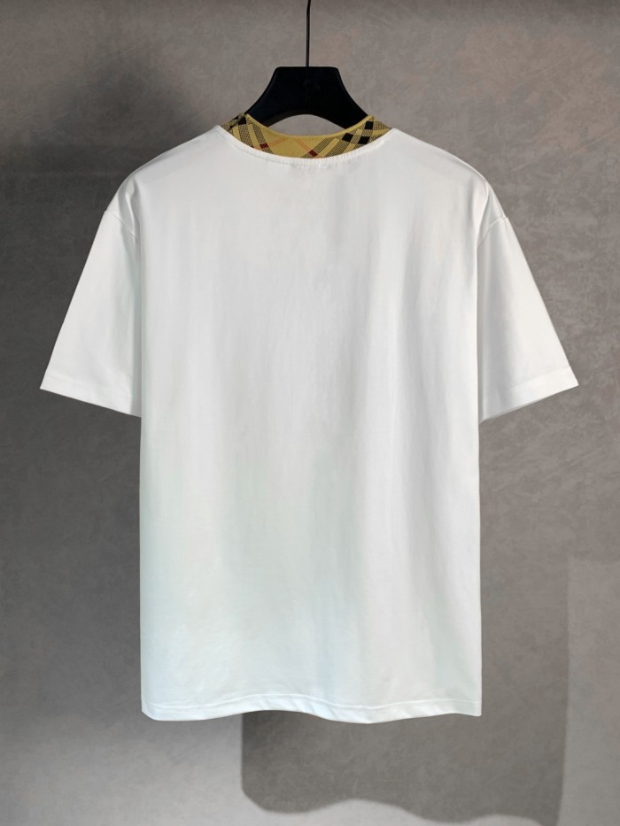 Burberry Check Trim Cotton T-shirt in Chalk
