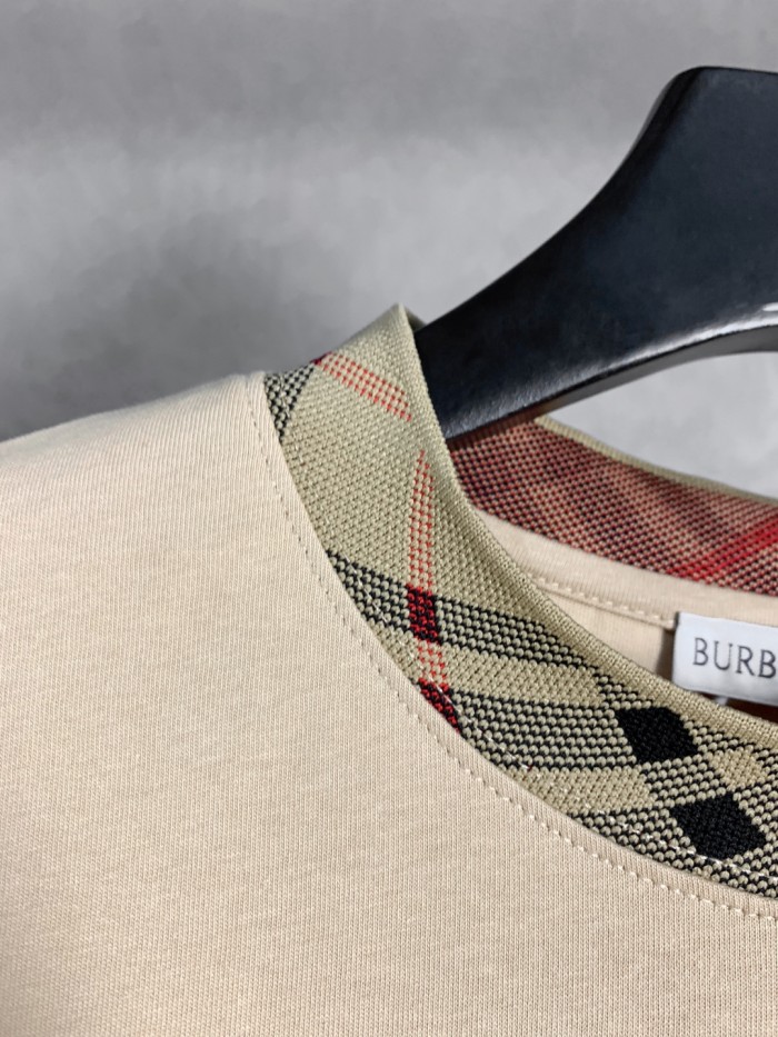 Burberry Check Trim Cotton T-shirt in Chalk