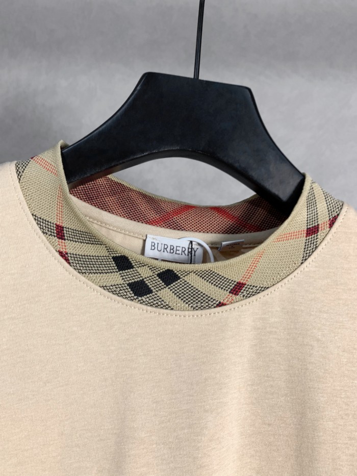 Burberry Check Trim Cotton T-shirt in Chalk