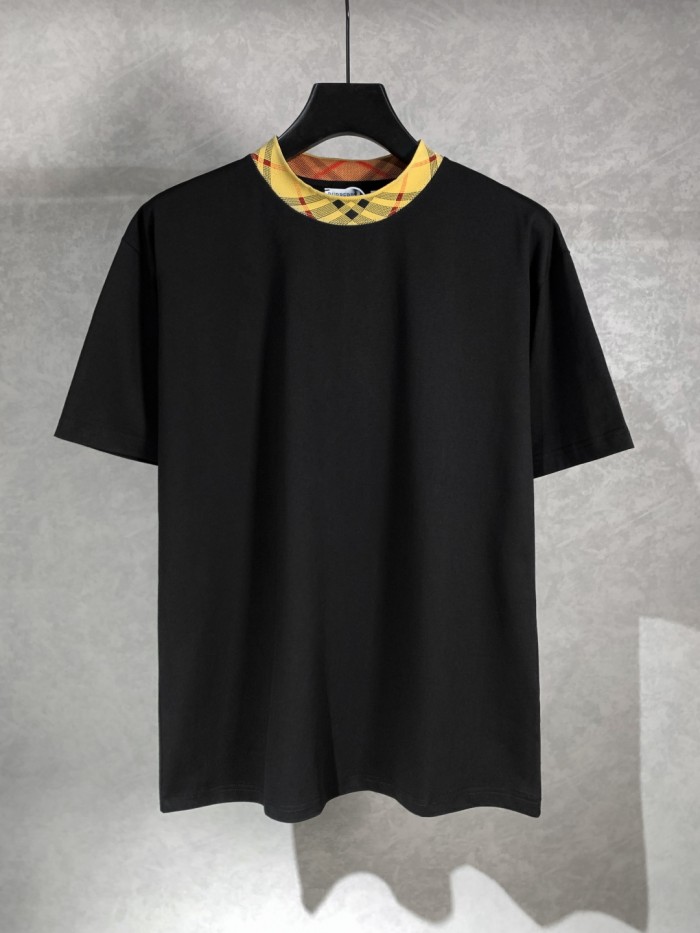 Burberry Check Trim Cotton T-shirt in Chalk