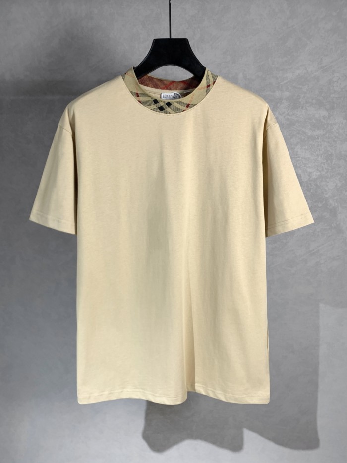 Burberry Check Trim Cotton T-shirt in Chalk