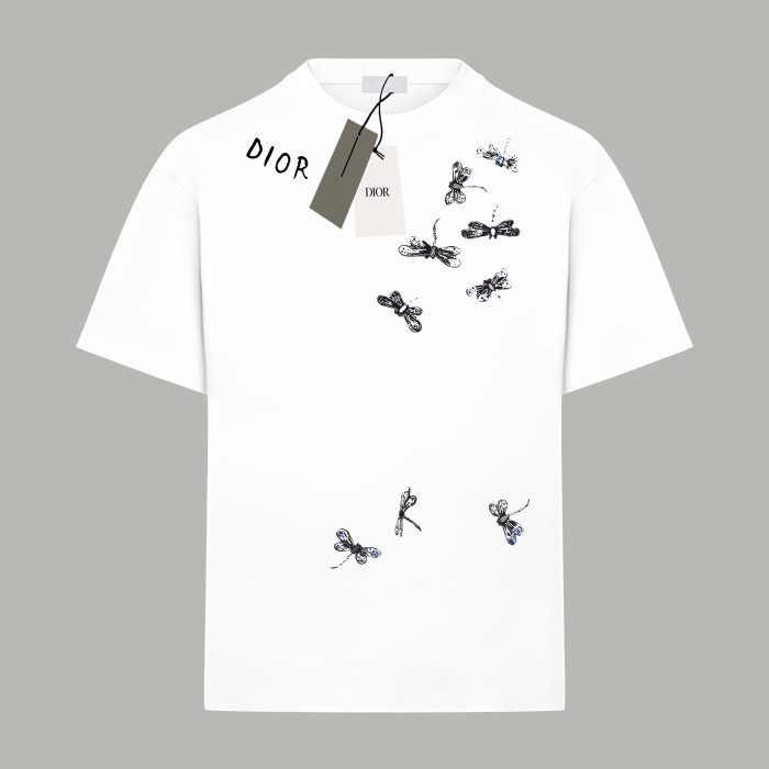 Dior Dragonfly Logo Cotton Short-Sleeved T-Shirt