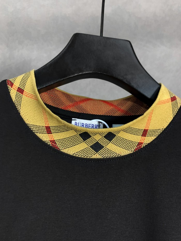 Burberry Check Trim Cotton T-shirt in Chalk