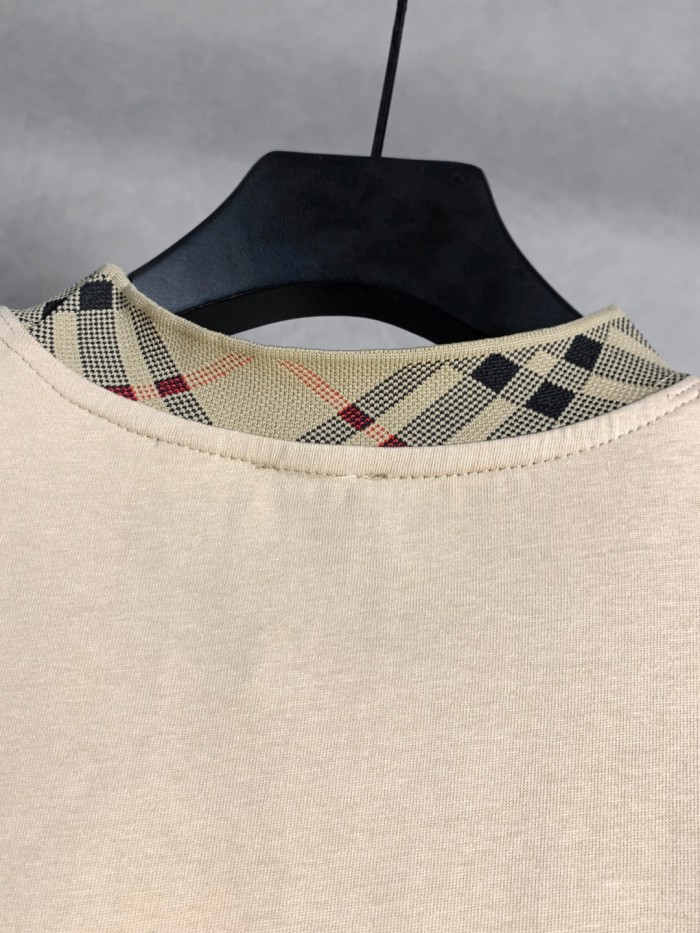 Burberry Check Trim Cotton T-shirt in Chalk