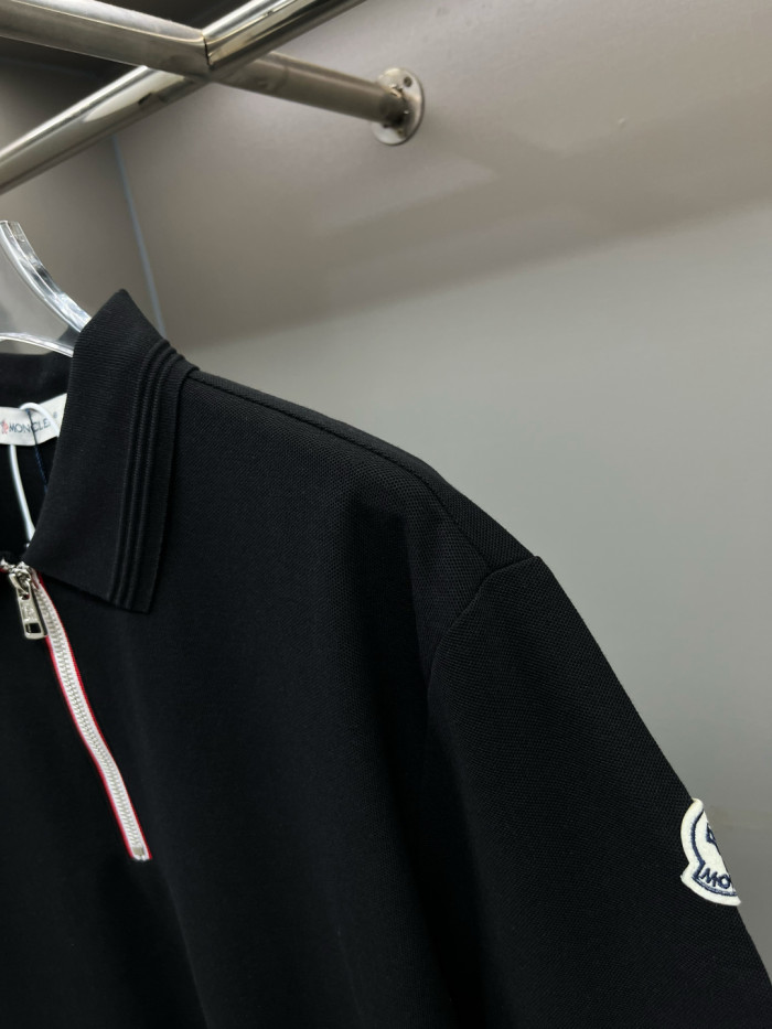 Moncler Tricolour Trim Cotton Piquet Polo Shirt
