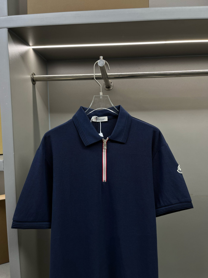 Moncler Tricolour Trim Cotton Piquet Polo Shirt