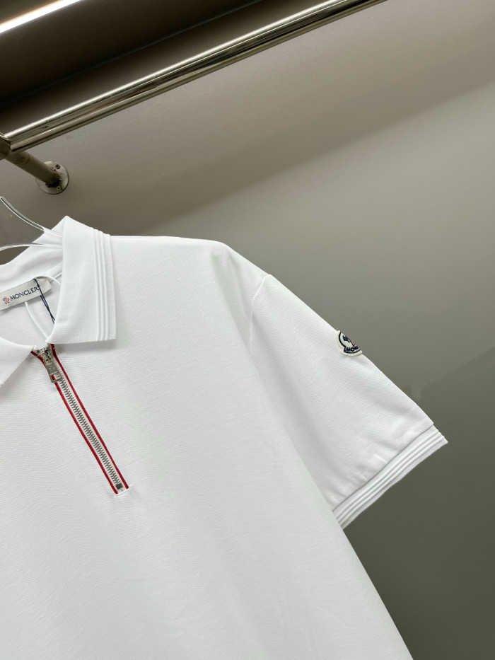 Moncler Tricolour Trim Cotton Piquet Polo Shirt