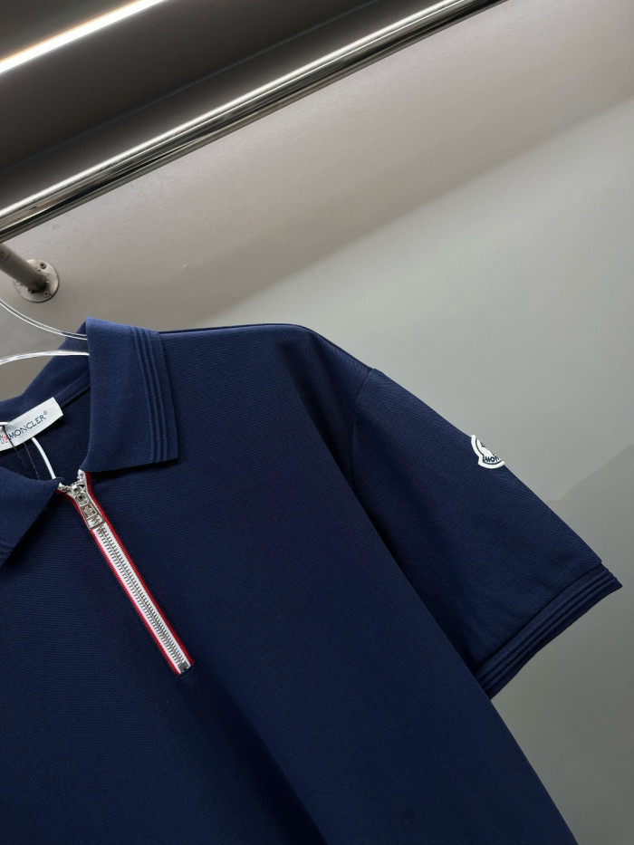 Moncler Tricolour Trim Cotton Piquet Polo Shirt