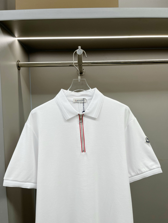 Moncler Tricolour Trim Cotton Piquet Polo Shirt