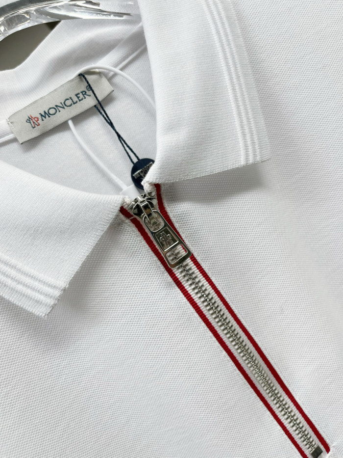 Moncler Tricolour Trim Cotton Piquet Polo Shirt