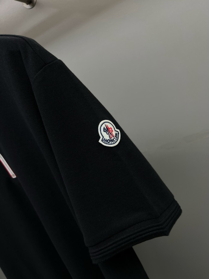 Moncler Tricolour Trim Cotton Piquet Polo Shirt
