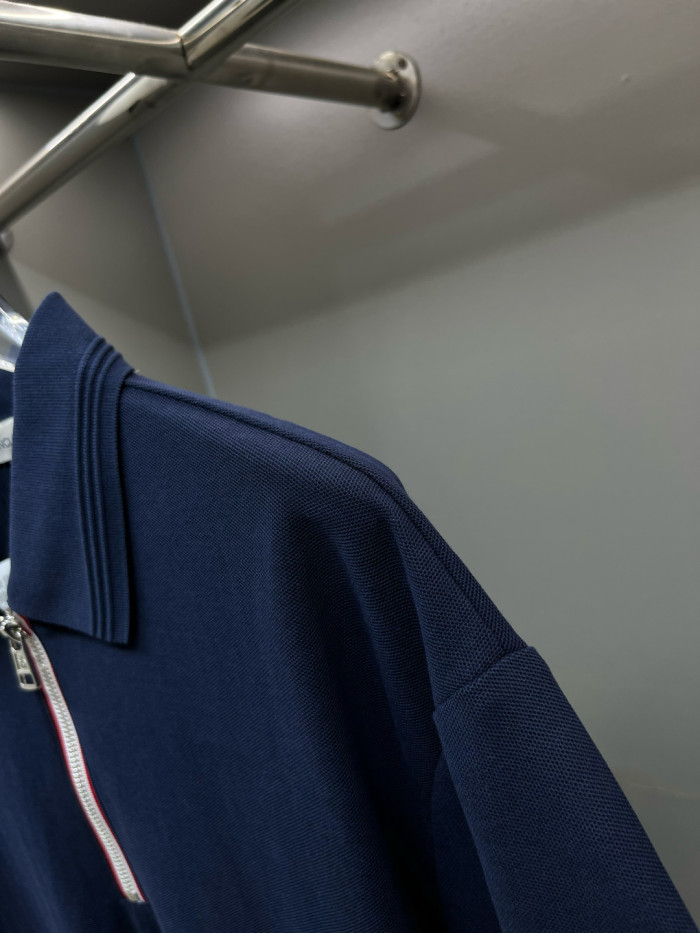 Moncler Tricolour Trim Cotton Piquet Polo Shirt