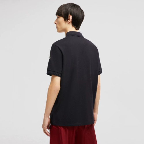 Moncler Tricolour Trim Cotton Piquet Polo Shirt