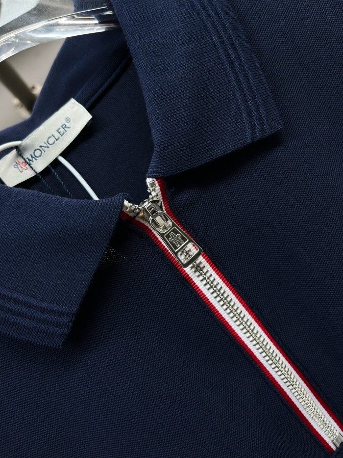 Moncler Tricolour Trim Cotton Piquet Polo Shirt